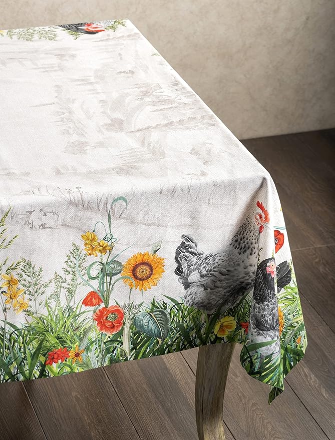 Maison d' Hermine Table Cloth Rectangle Table 100% Cotton 54 x 72 Inches Tablecloth Reusable Decorative for Dining Room Farmhouse Home Valentines Day Decorations Spring Summer - Basse Cour