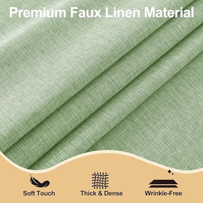 JIUZHEN Round Table Cloth Faux Linen Farmhouse Tablecloth Wrinkle and Stain Resistant Decorative Fabric Table Cover for Kitchen, Dining Room, Parties and Camping, Sage Green, 70 Inch Round