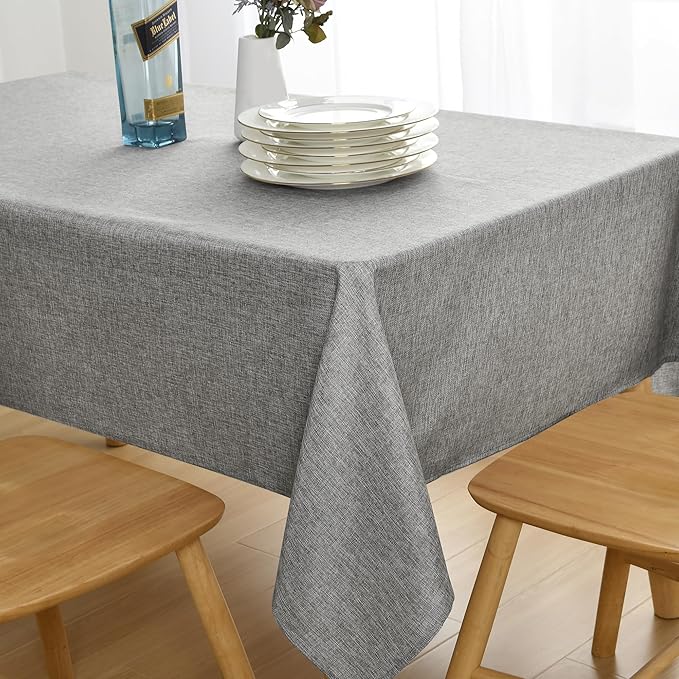JIUZHEN Square Table Cloth Faux Linen Farmhouse Tablecloth Wrinkle & Stain Resistant Table Cover for Kitchen Dining, Holiday Party Dinner, Grey, 70 x 70 Inch