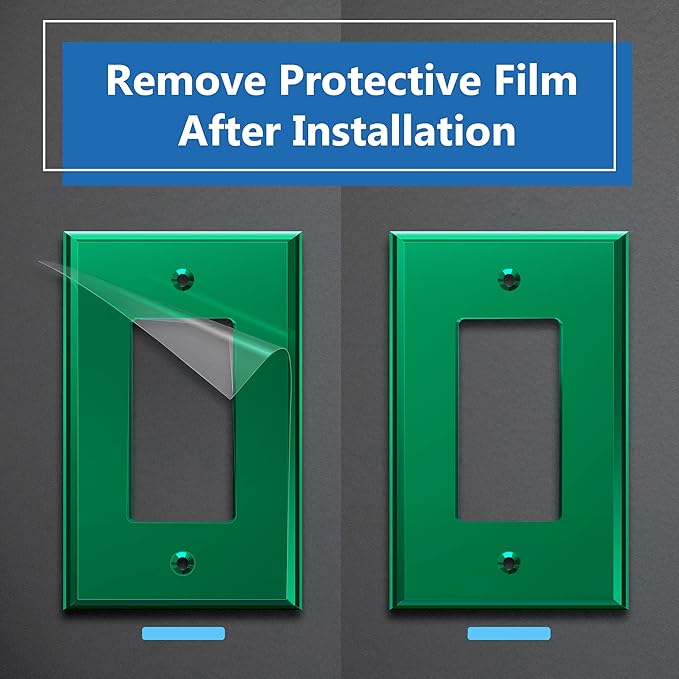 LIDER Decorator Wall Plate, Temperature/Impact Resistant, Mirrored, Plexiglass Outlet/Light Switch Cover, Acrylic glass, Reflective Finish, Modern Upgrade, Oversized 1-Gang 5.25" x 3.44", Green