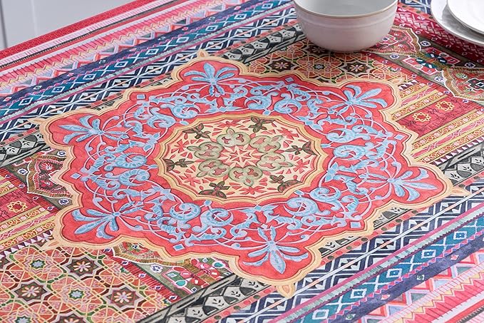 Maison d' Hermine Table Cloth Rectangle Table 100% Cotton 70 x 108 Inches Fall Tablecloth Reusable Everyday Use for Thanksgiving Christmas Decorations Dining Farmhouse Party (Ispahan)