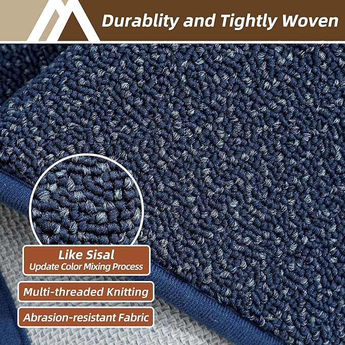 COSY HOMEER Kitchen Rugs Non Slip Washable 24"x36"+24"x60" Absorbent Kitchen Mats for Floor Stain Resistant Kitchen Runner Rug Sets of 2 Kitchen Floor Mats for Sink,Navy Blue
