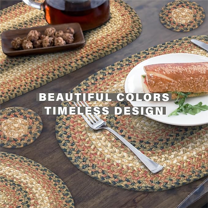 Homespice Russet Jute Braided Long Table Runner, Warm Country Decor, Multicolor Rectangle 11x36 - Rich Colors, Easy to Clean, Durable and Protects Furniture