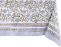 ATOSII Mahoka Blue 100% Cotton Fall Tablecloth, Handblock Floral Linen Table Cloth for Kitchen Dining Table I Parties Weddings Outdoors Easter Valentine's Gift I 60 X 108 Inches I 8 Seater