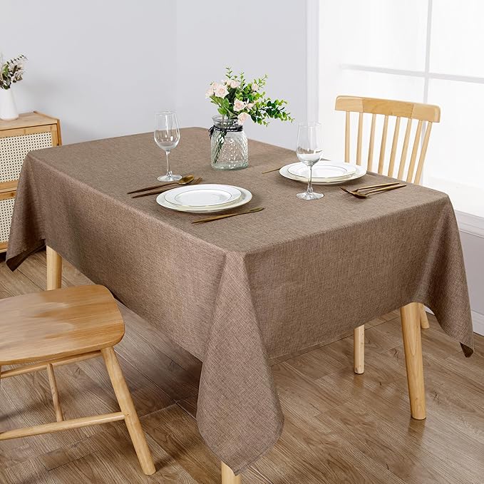 Hiasan Faux Linen Rectangle Tablecloth - Wrinkle and Stain Resistant Washable Table Cloth for Kitchen Dining Room Holiday Table Cover for Party Dinner, Khaki, 60 x 120 Inch