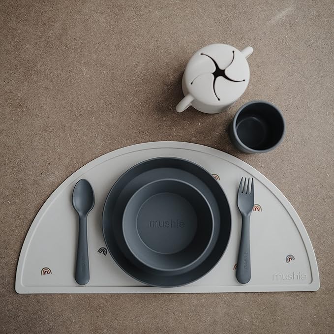 mushie Round Dinnerware Bowls for Kids | Made in Denmark, Set of 2 (Smoke)