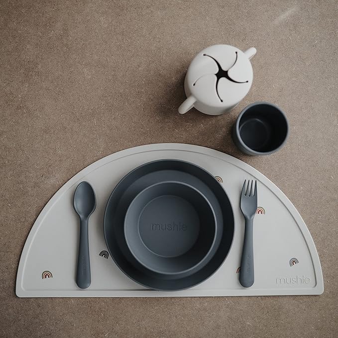 mushie Flatware Fork and Spoon Set For Kids | Made in Denmark (Smoke)