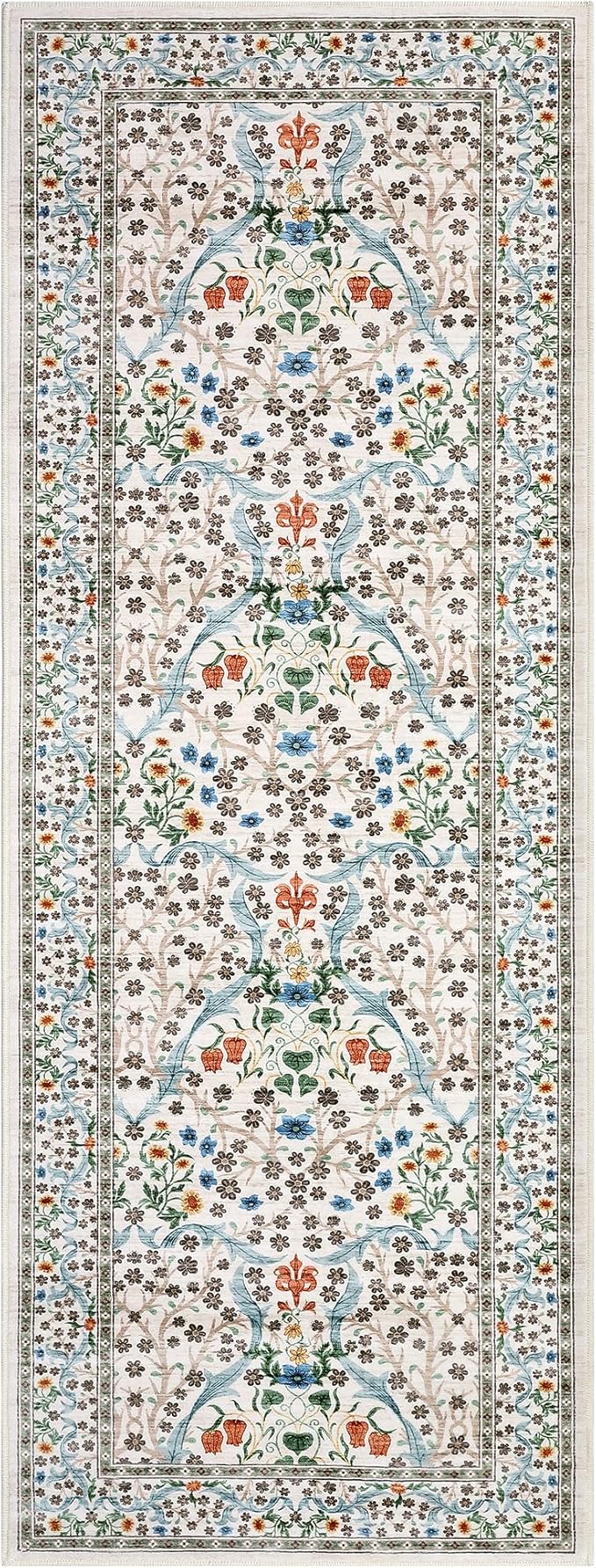 GarveeHome Washable Kitchen Runner Rug, Floral 2x6 Rug for Hallway Non Slip Stain Resistant, Ultra-Thin Boho Soft Hallway Rug for Entryway, Laundry Room Floor Mat, Beige