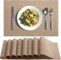 Timeet Placemats Set of 8, Heat Resistant Non-Slip Place Mats, Durable Washable PVC Vinyl Woven Table Mats, Linen Textured Table Placemats for Dining Kitchen Resistant Easy to Clean(Brown)