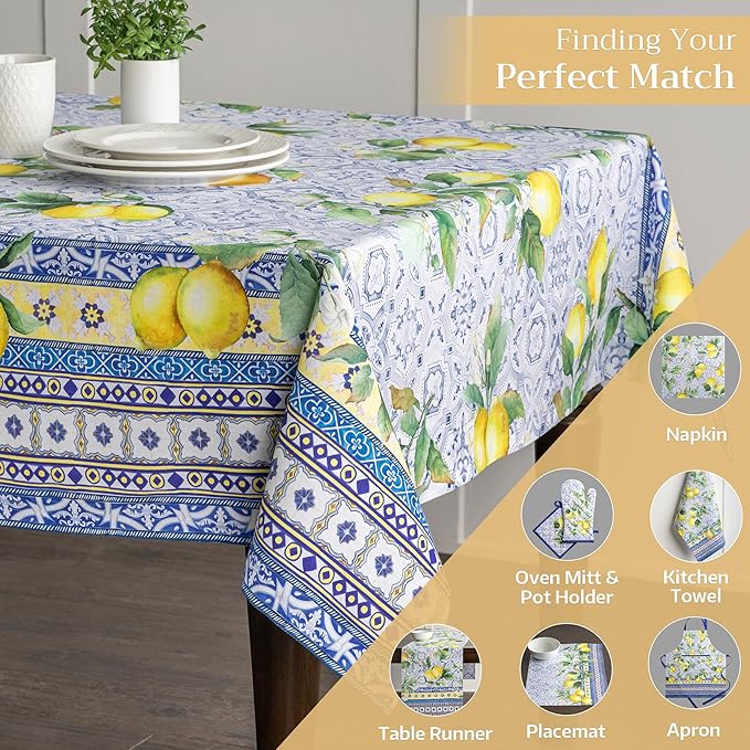 Maison d' Hermine Table Cloth Rectangle Table 100% Cotton 60 x 90 Inches Tablecloth Reusable Decorative for Dining Room Farmhouse Home Valentines Day Decorations Spring Summer - Citrus