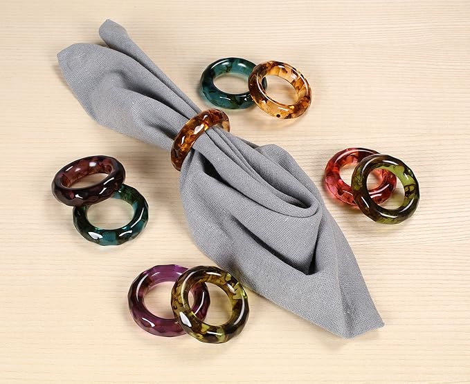 ALPHA Living HOME Napkin Rings Set of 12 - Handmade Epoxy Resin Napkin Holders for Elegant Table Decor, Dining, Weddings, Parties & Special Events - Durable & Stylish Serviette Rings (Spring Color)