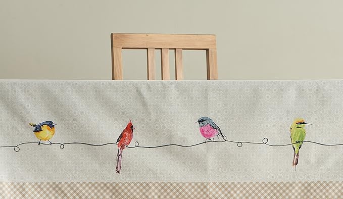 Maison d' Hermine Table Cloth Square Table 100% Cotton 60 x 60 Inches Tablecloth Reusable Decorative for Dining Room Farmhouse Home Valentines Day Decorations Spring Summer - Birdies on Wire