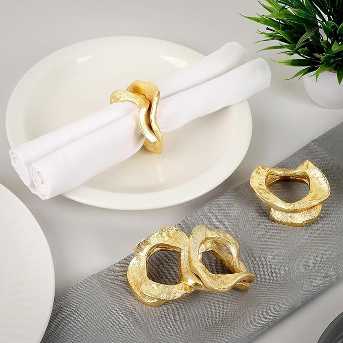 ALPHA Living HOME Modren Napkin Rings - 8 Pcs Premium Metal Napkin Holders for Cloth Napkins Elegant Table Decor for Weddings, Dinners & Special Occasions (Gold)
