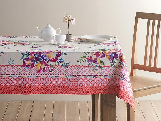 Maison d' Hermine Table Cloth Square Table 100% Cotton 54 x 54 Inches Tablecloth Reusable Decorative for Dining Room Farmhouse Home Valentines Day Decorations Spring Summer - Rose Garden