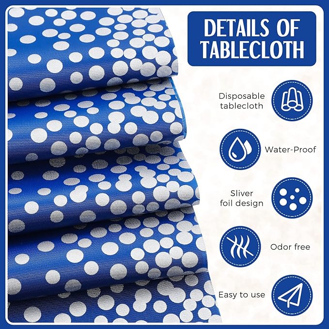 Breling 24 Packs Navy Blue and Silver Disposable Plastic Tablecloths and Satin Table Runner Set, 54 x 108 Inch Tablecloth, 12 x 108 Inch Table Runners for Wedding Graduation Birthday Baby Shower