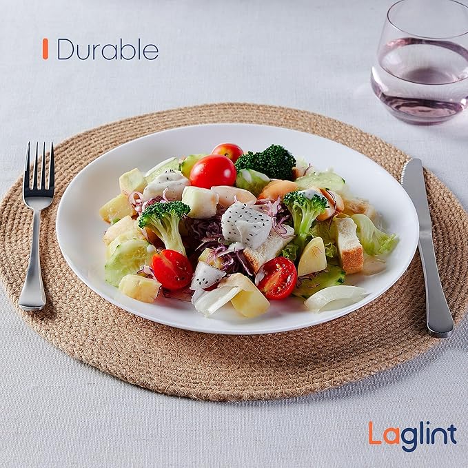 10.5 inch Dinner Plate Set of 6, Lightweight Round Opal Glass White Dinnerware Plates, Dishwasher and Microwave Safe