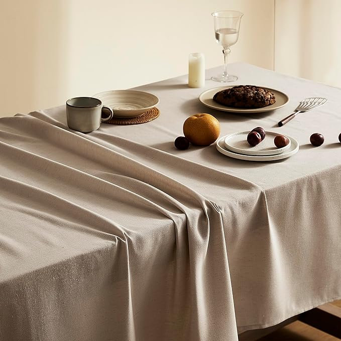 8 FT Khaki Large Tablecloths Linen Tablecloths for Rectangle Tables Patio Picnic Buffets Camping Barbecue Farmhouse Modern Neutral Fabric Tablecloth Rectangular Dining Table Cover 60x120 Inch