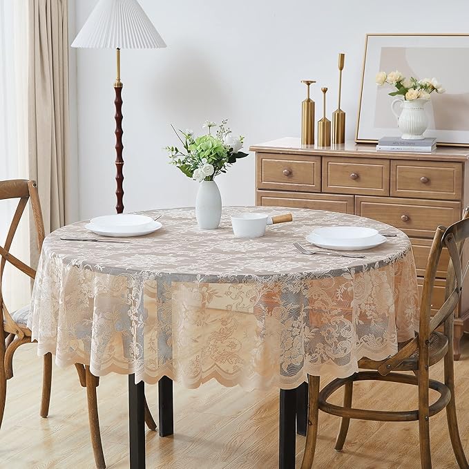 Warm Home Designs 36 Inch Round Table Cover with English Rose Design. Use as Round Small Tablecloth, Lace Table Cloth.. Small Gold Tablecloth for 2-4 Guests. LTC Linen 36"