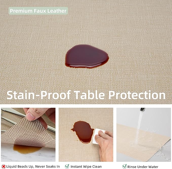 Heat Resistant Placemats Set of 4, 17x12in Waterproof Wipeable Faux Leather Non Slip Table Mats, Easy to Clean, Stain Resistant, for Kitchen Dining Room– Taupe