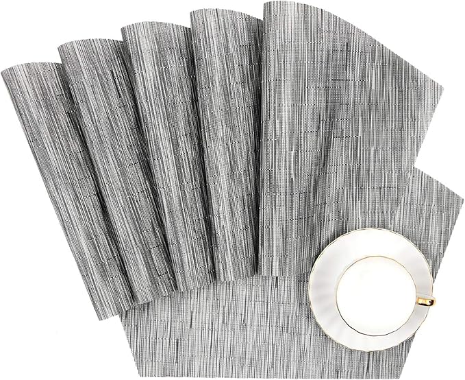 SHACOS Small Round Table Placemats Wedge Placemats with Centerpiece Round Placemat PVC Woven Table Mats Washable (7,Silver Grey)