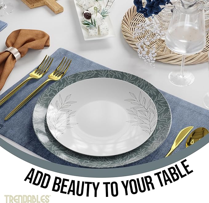 Trendables Disposable Dinnerware Decorative Plates Plastic Disposable Plates Set For 40 Guests 40 x 8 Inch Dessert Plate & 40 x 10 Inch Wedding Party Plate Set Aleh