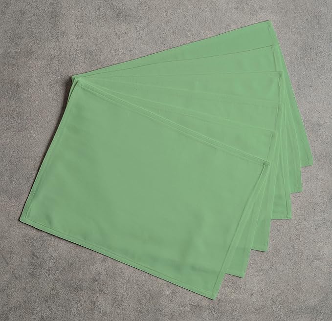 Calicot Placemats Set of 6 100% Cotton Washable Cloth Place Mats, Reusable Table Mats for Spring/Summer & Thanksgiving Christmas Decorations Kitchen Dining Party Wedding (Fair Green, 13" x 19")