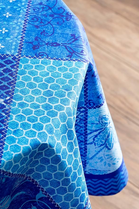 Maison d' Hermine Table Cloth Round Table 100% Cotton 63 Round Inches Tablecloth Reusable Decorative for Dining Room Farmhouse Home Valentines Day Decorations Spring Summer - Indigo Love
