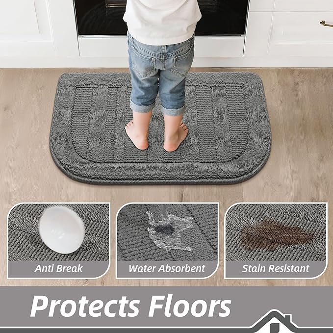 BEQHAUSE 24x36 Inch Kitchen Rug Mat Durable Kitchen Rugs Non-Slip Washable Absorbent Kitchen Mats for Floor Dirt-Resistant Semicircular Kitchen Mat (Grey)