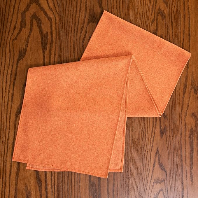 Table Runner 13 x 72 Inches Long, Cotton Linen Farmhouse Style Orange Table Linen for Kitchen Dining Coffee Table Parties Wedding Home Decor (Fall-Orange, 13” x 72”)