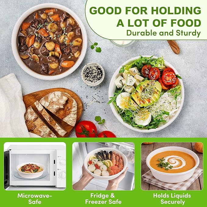 105oz Extra Large Disposable Sugarcane Fiber Paper Bowl, Heavy-Duty Round Serving Bowl for Soups, Pasta & Saucy Dishes, Eco-Friendly Tableware for Restaurants & Catering