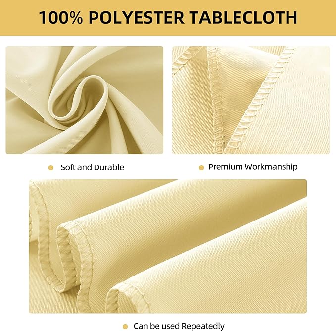 2-Pack 60x84 inch Beige Table Cloths, Solid Stain and Wrinkle Resistant Oblong Tablecloth, Premium Plain Weave Polyester Fabric Rectangle Table Linen Covers for Hotel, Banquet