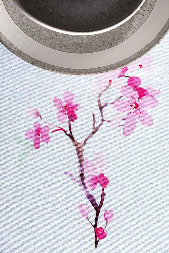 Maison d' Hermine Table Cloth Round Table 100% Cotton 63 Round Inches Tablecloth Reusable Decorative for Dining Room Farmhouse Home Valentines Day Decorations Spring Summer - Blossoms in Spring