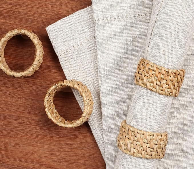 CLEENTABLE Jute Napkin Ring, Nautical Woven Napkin Rings Set of 12 - Handcrafted Cane Table Decor, 1.5" Diameter Coastal Napkin Holders for Weddings, Parties & Everyday Dining (Natural)