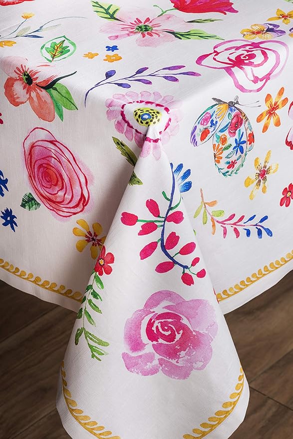 Maison d' Hermine Table Cloth Rectangle Table 100% Cotton 60 x 90 Inches Tablecloth Reusable Decorative for Dining Room Farmhouse Home Valentines Day Decorations Spring Summer - Happy Florals - Sweety