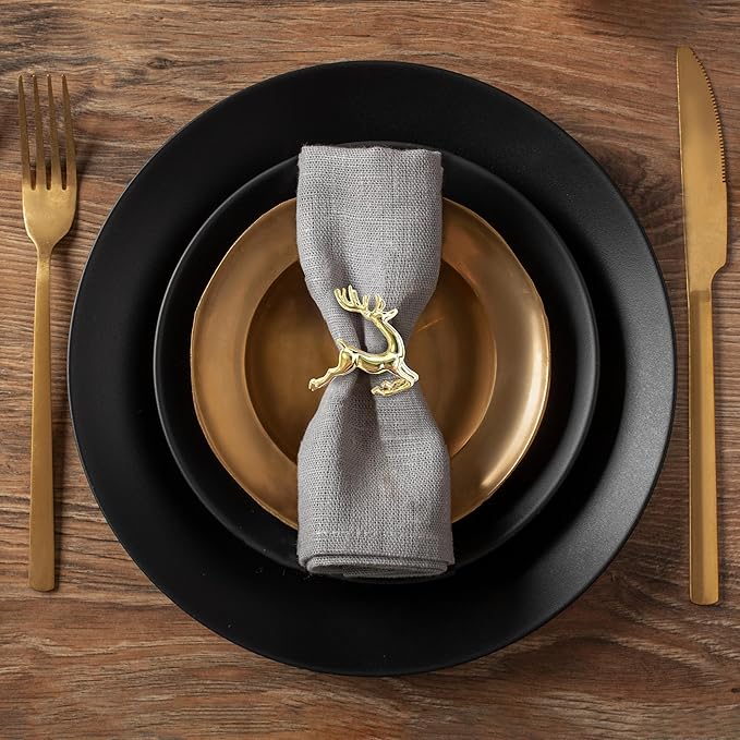 Decozen Set of 12 Gold Napkin Rings in Stag Design Festive Table Decor Setting for Holiday Wedding, Birthday, Kitchen, Home Decor Housewarming Gift - Thanksgiving & Christmas Gift Decoration