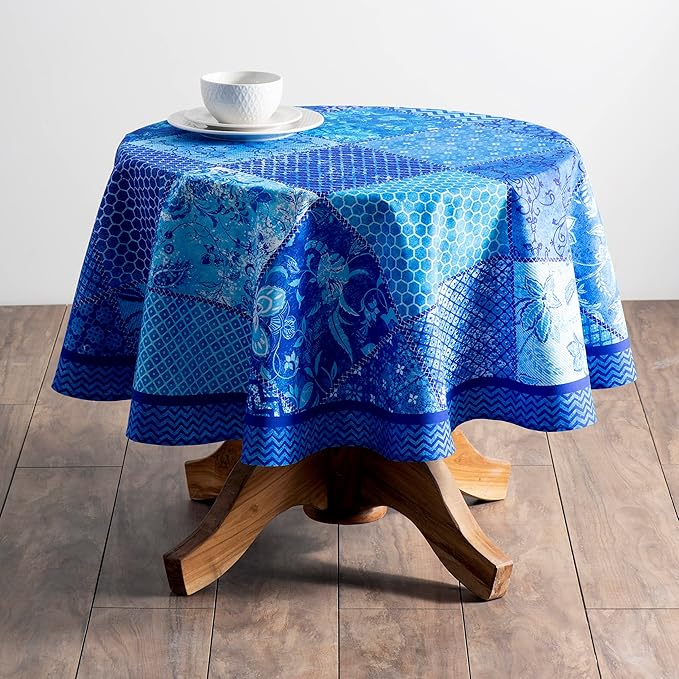 Maison d' Hermine Table Cloth Round Table 100% Cotton 69 Round Inches Tablecloth Reusable Decorative for Dining Room Farmhouse Home Valentines Day Decorations Spring Summer - Indigo Love