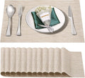 Placemats Set of 12,Washable,Heat and Stain Resistant Indoor/Outdoor Place mats,Vinyl Woven Non Slip Table Mats for Restaurant Table Protection,PVC Placemats(Beige White,12PCS)
