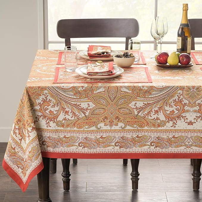 Maison d' Hermine Table Cloth Rectangle Table 100% Cotton 70 x 108 Inches Fall Tablecloth Reusable Everyday Use for Thanksgiving Christmas Decorations Dining Farmhouse Party (Kashmir Paisley)