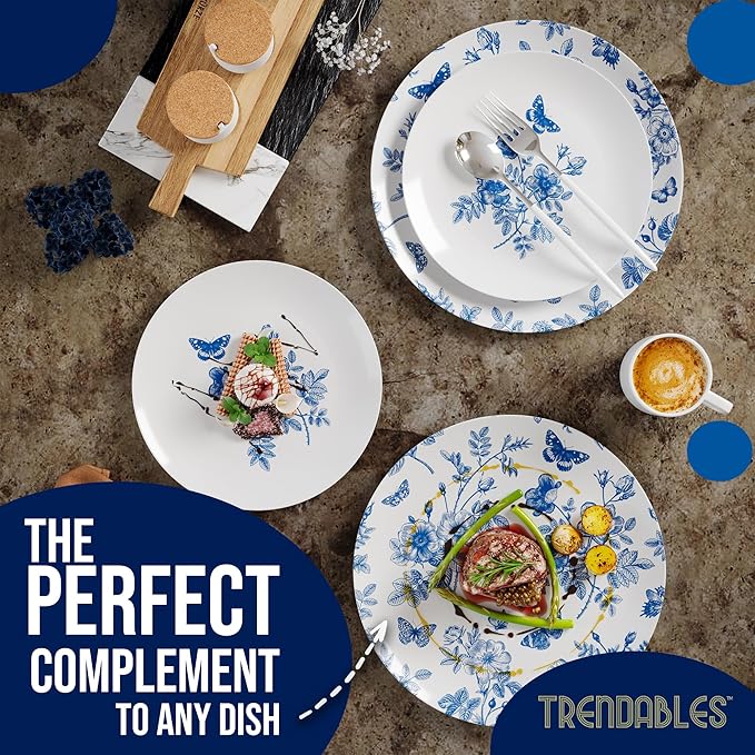 Trendables Disposable Plates For Party Supplies | Blue Floral Plastic Plates For Wedding 80 Pcs - 40 X 8 & 40 X 10 Dinner Plate Sets | Floral Plate Set Disposable Plastic Dinnerware Sets