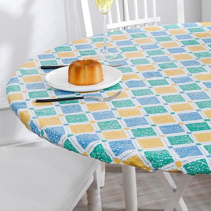 Walrus Round Vinyl Fitted Tablecloth with Flannel Backing Elastic Edge Design Table Cover Waterproof Oil-Proof PVC Table Cloth Stain-Resistant Best for 37"-44" Round
