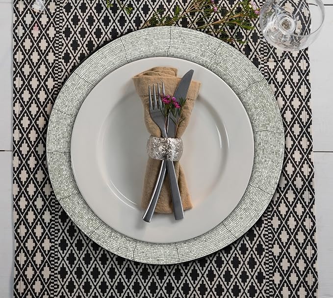 Lightnpro Beaded Placemats Set of 4 - ound Farmhouse Charger Mats - Handcrafted Decorative Glitz Table Placemats for Dinner Parties, Holidays, Weddings & Elegant Dining Décor - 13 Inch Silver