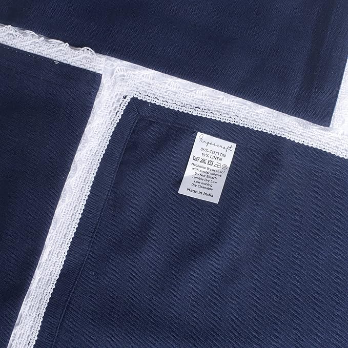 Fingercraft Dinner Cloth Napkin Cotton Linen Set of 12 Mitered Corners with Natural Elegant Lace for Everyday Use Napkins are Pre Shrunk and Good Absorbency with Lace 20x20 in Navy