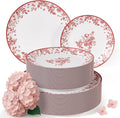Trendables Disposable Plates For Party Supplies | Pink Floral Plastic Plates For Wedding 40 Pcs - 20 X 8 & 20 X 10 Dinner Plate Sets | Floral Plate Set Disposable Plastic Dinnerware Sets