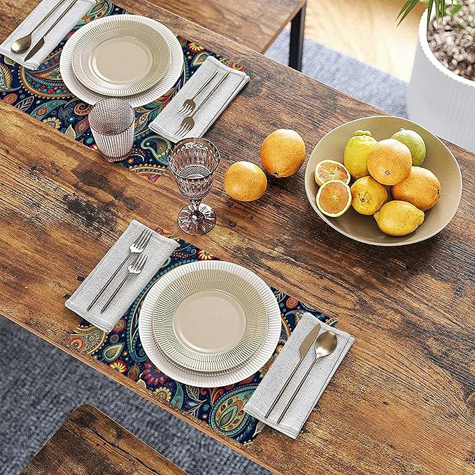 Table Placemats Set of 6 Indian Vintage Paisley Pattern Blue Place Mats Washable Kitchen Dining Linen Table Mats Stain Heat, for Home Party Indoor 12x18 in