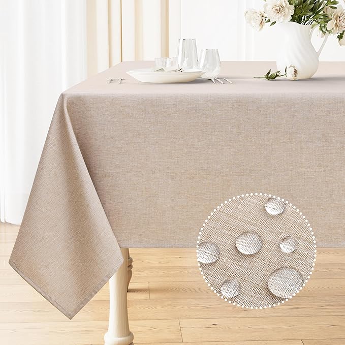 Smiry Square Table Cloth Linen Textured, Waterproof Spillproof Anti-Wrinkle Burlap Tablecloth, Washable Decorative Fabric Table Cover for Dining, Party, Banquet, 60 x 60 Inch, Linen