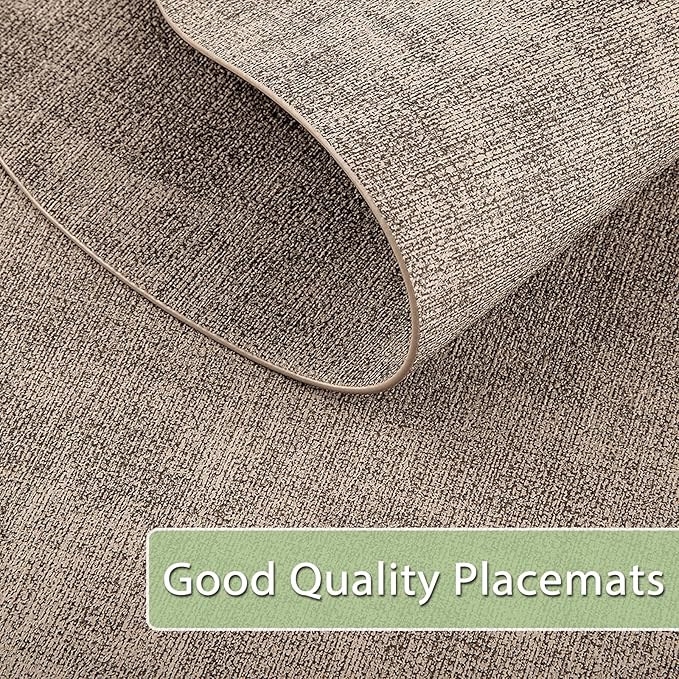 Placemats Set of 8 Non Slip, Heat Resistant Oval Faux Leather Place mats Double Layer, Waterproof Table Mats Easy to Clean for Kitchen Dining Room Coffee Office Table, Apricot