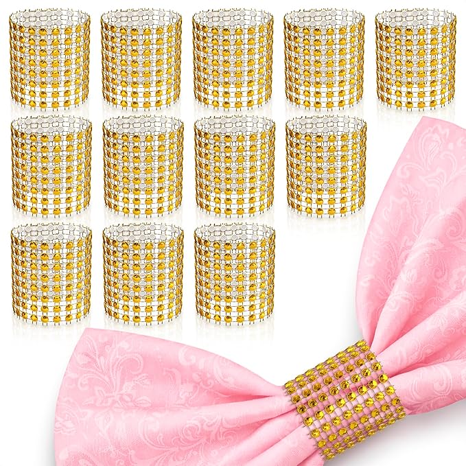 Set of 100 Gold Napkin Rings – Valentine Rhinestone Napkin Ring Holders for Weddings, Parties, Fall Events & Valentine Table Decorations | Durable & Reusable, Great as Elegant Kitchen Gifts for Hosts
