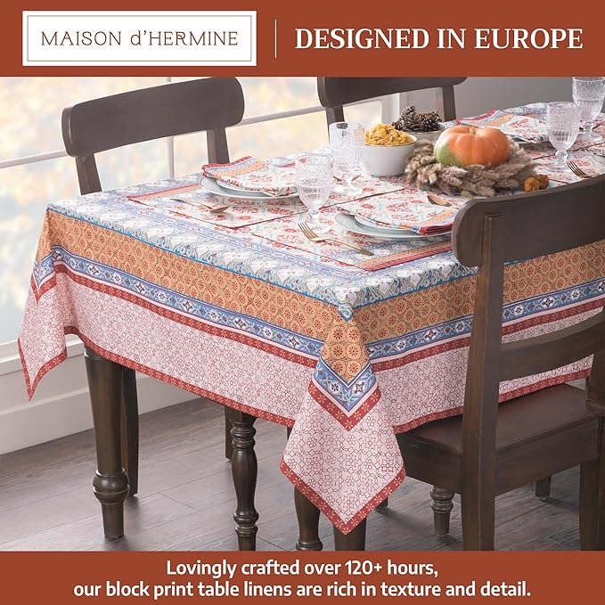 Maison d' Hermine Table Cloth Rectangle Table 100% Cotton 70 x 120 Inches Fall Tablecloth Reusable Everyday Use for Thanksgiving Christmas Decorations Dining Farmhouse Party (Romane)