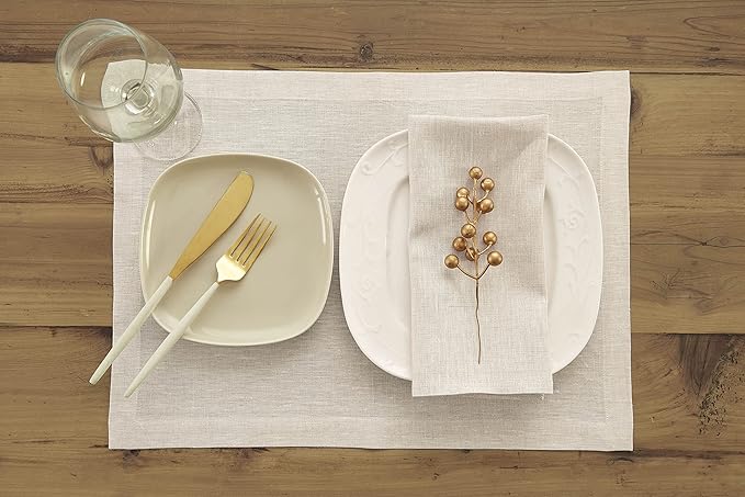 Solino Home Linen Cloth Napkins Set of 4-100% Pure Linen Light Natural Dinner Napkins 20 x 20 Inch for Spring, Easter - Athena, Handcrafted and Machine Washable