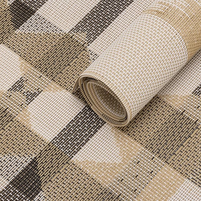 Winknowl Placemats Set of 8, Heat Resistant Stain Resistant Woven Vinyl Insulation Place mats, Durable Washable Elegant Table Mats for Kitchen Dining Table Decor (Geometric Beige)